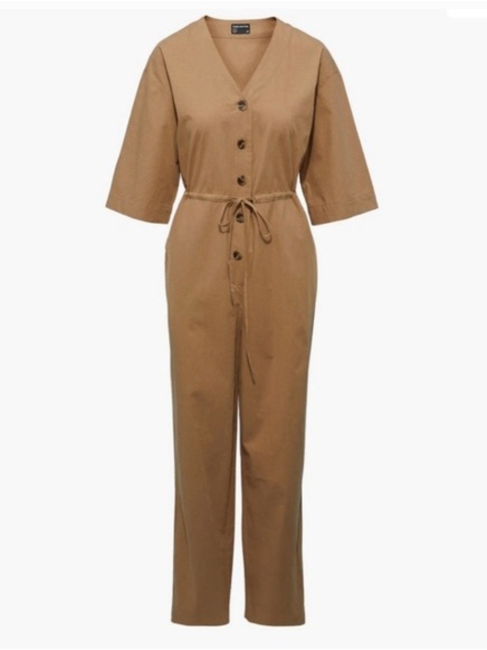 Frank & Oak Camel Button-Front Utility Jumpsuit XS